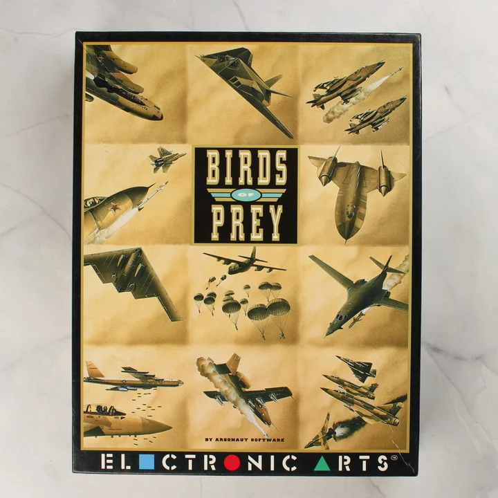 Birds of Prey Amiga doboz előlap A Birds of Prey Amiga játék dobozának előlapja repülőgépes grafikákkal