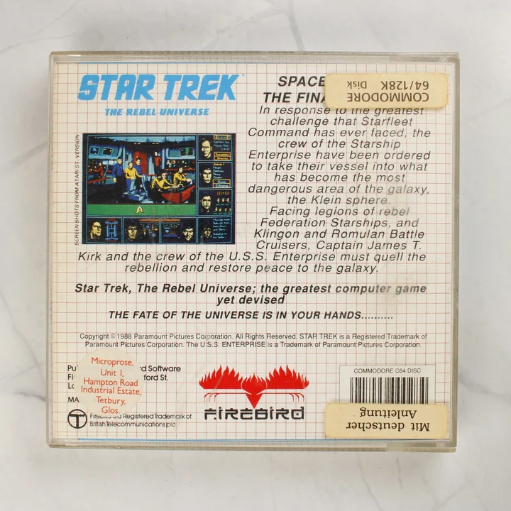 Star Trek: The Rebel Universe műanyag tok hátoldala leírással és képernyőképpel