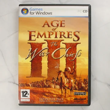 Az Age of Empires III: The War Chiefs PC-s kiegészítő játékának előlapi borítója a műanyag tokban