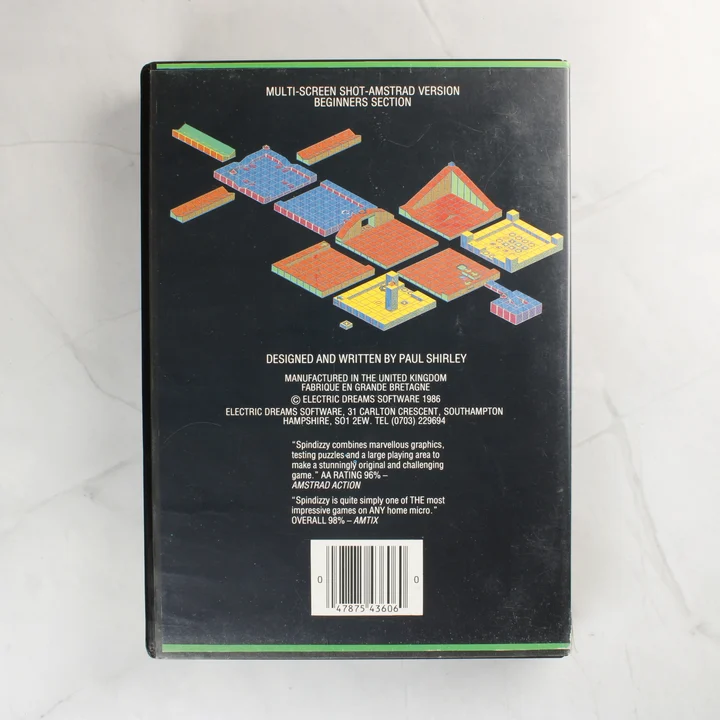 A Spindizzy Commodore 64 játék dobozának hátoldala