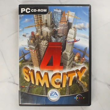 A SimCity 4 PC-s videójáték előlapi borítója a fekete műanyag tokban
