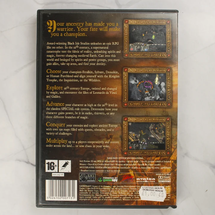 Lionheart: Legacy of the Crusader PC játék hátlap A Lionheart: Legacy of the Crusader PC játék tokjának hátoldala
