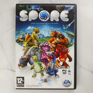 A Spore videójáték előlapi borítója a színes lényekkel és a logóval