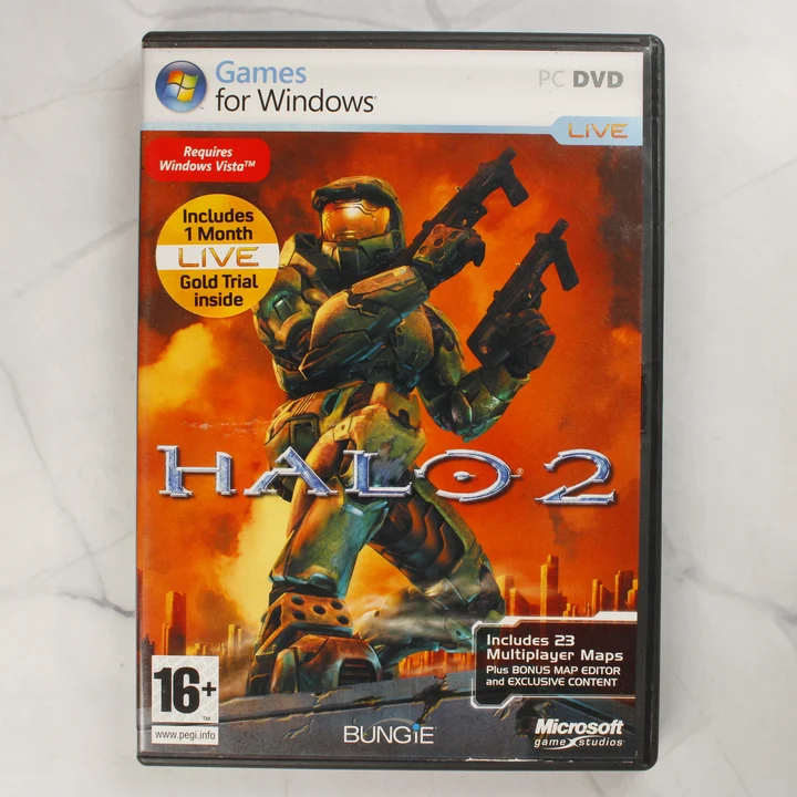 Halo 2 PC játék előlap A Halo 2 PC-s videójáték tokjának előlapja Master Chief karakterével