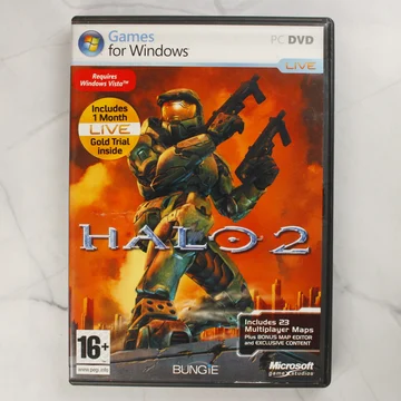 A Halo 2 PC-s videójáték tokjának előlapja Master Chief karakterével