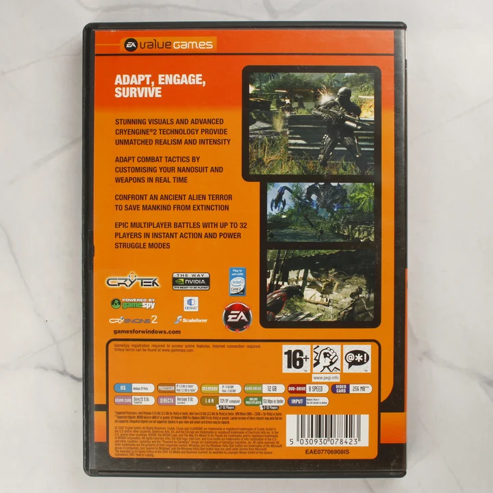 Crysis EA Value Games PC hátlap A Crysis PC-s videójáték EA Value Games kiadásának hátlapja rendszerkövetelményekkel