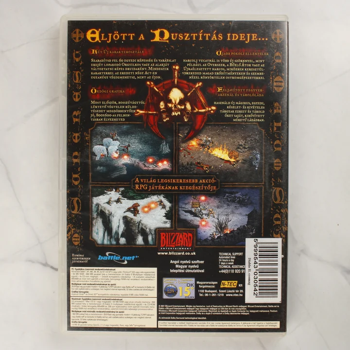 Diablo II Lord of Destruction PC játék tokjának hátlapja magyar felirattal