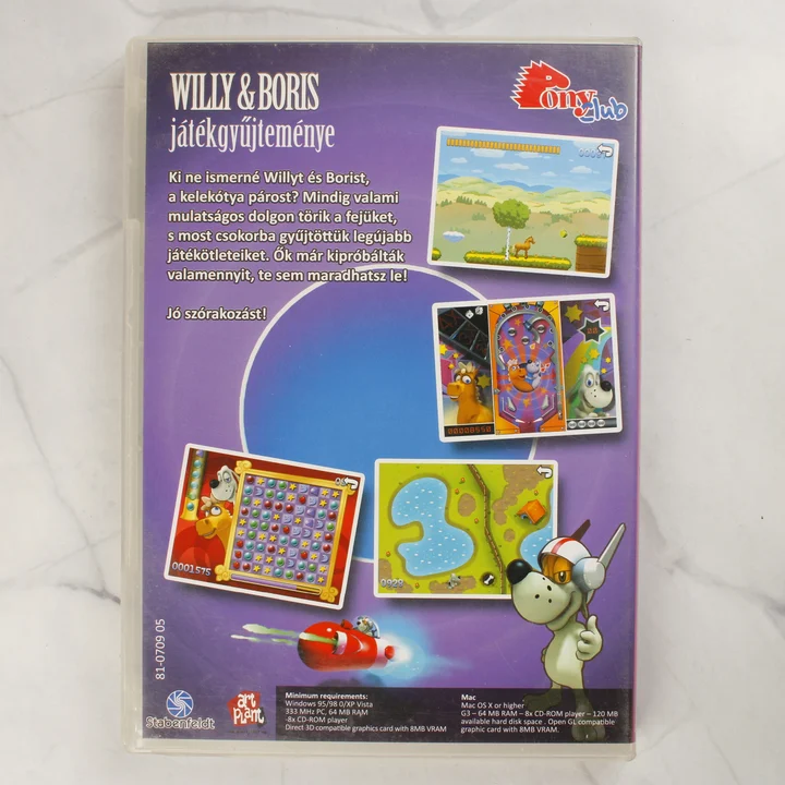 A Willy & Boris játékgyűjtemény PC/MAC CD-rom játék hátlapja