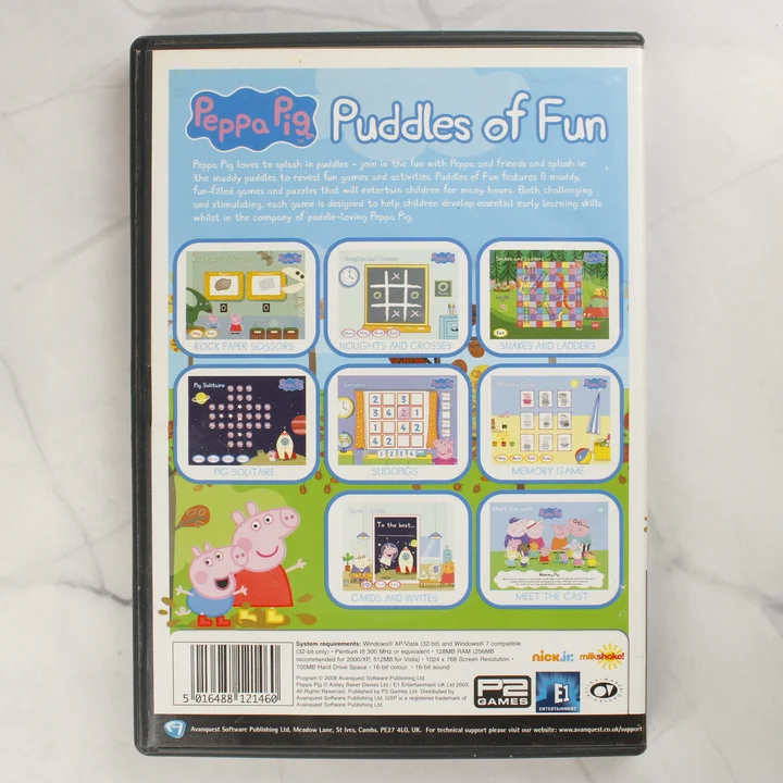 Peppa Pig: Puddles of Fun PC játék hátlap Peppa Pig: Puddles of Fun PC játék hátoldala a játékmenet képeivel és rendszerkövetelményekkel