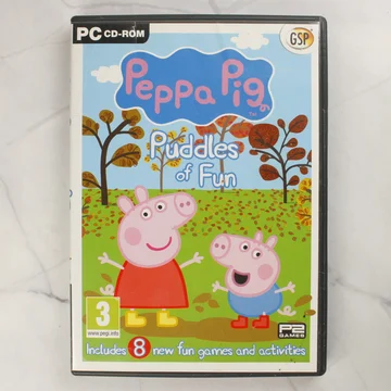 Peppa Pig: Puddles of Fun PC CD-ROM játék elülső borítója Peppa és Zsoli karakterével