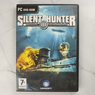 A Silent Hunter III PC-s videójáték elülső borítója a tengeralattjáró grafikájával