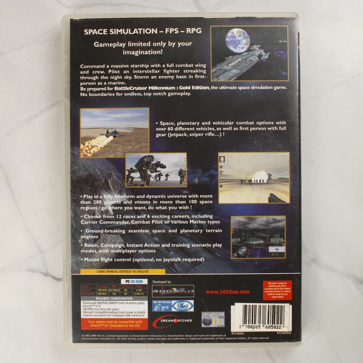 A Battlecruiser Millennium Gold Edition PC-s videójáték tokjának hátlapja