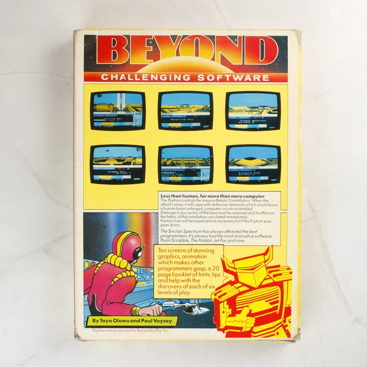 Psytron doboz hátnézet A Psytron videójáték dobozának hátoldala képernyőmentésekkel és leírással