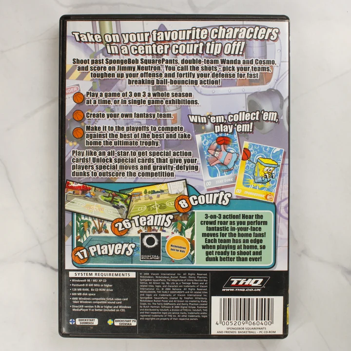 SpongeBob SquarePants and Friends Basketball PC játék hátlapi borítója rendszerkövetelményekkel