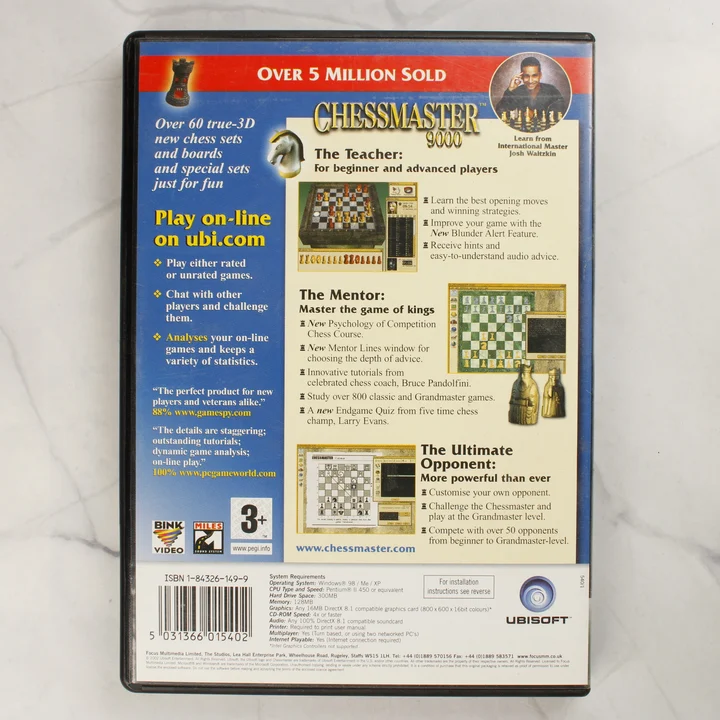 A Chessmaster 9000 PC-s videójáték tokjának hátlapja a rendszerkövetelményekkel