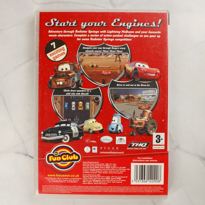 A Disney Pixar Cars Radiator Springs Adventures PC/Mac játék hátlapi borítója a tokban
