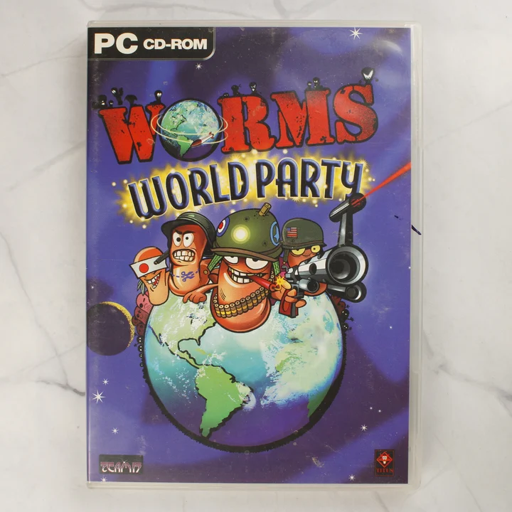 Worms World Party PC játék előlap A Worms World Party PC CD-ROM játék előlapi borítója a műanyag tokban