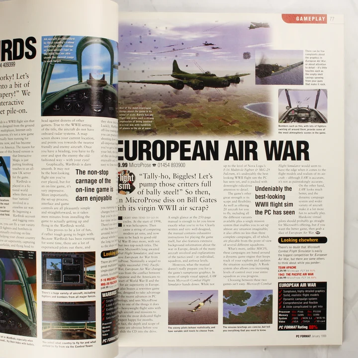 PC Format magazin European Air War cikk A PC Format magazin belső oldala az European Air War játékteszttel