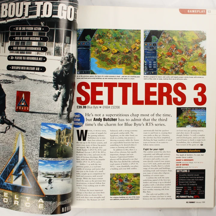 A Settlers 3 videójáték tesztje a PC Format magazin belső oldalain
