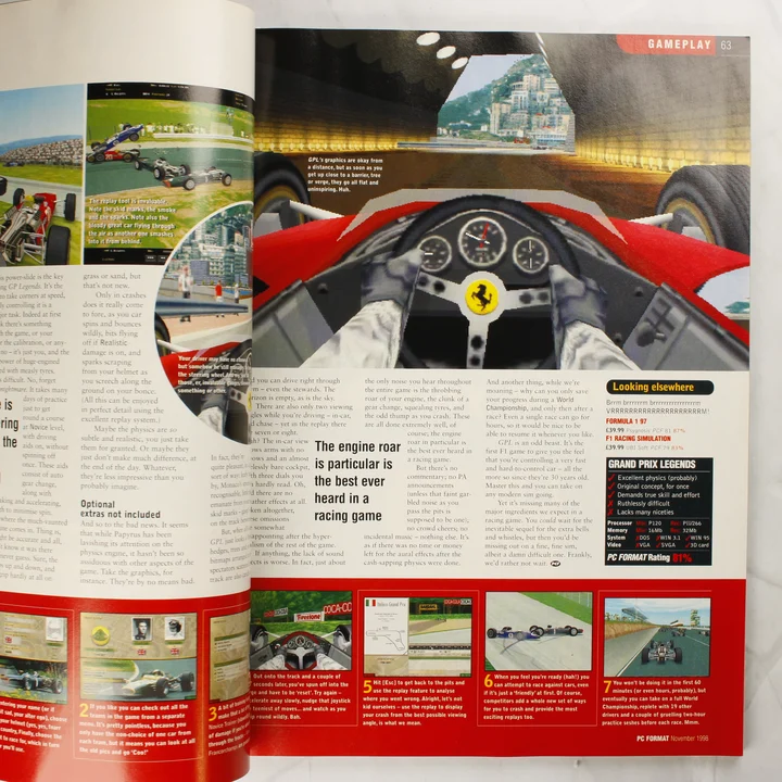 PC Format magazin belső oldal Grand Prix Legends A Grand Prix Legends játék tesztje a PC Format magazinban