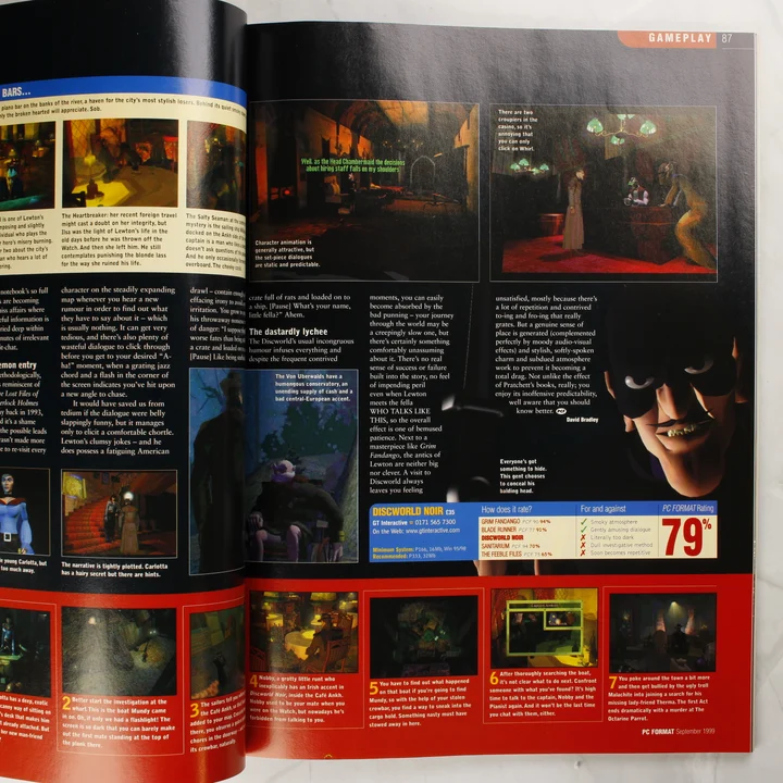 PC Format magazin belső oldal - Discworld Noir A PC Format magazin belső oldala a Discworld Noir játékteszttel