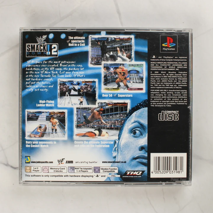 WWF SmackDown! 2: Know Your Role PS1 hátlap WWF SmackDown! 2: Know Your Role PlayStation játék tokjának hátlapja