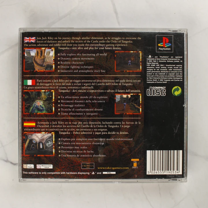 Tunguska: Legend of Faith PS1 játék hátlap Tunguska: Legend of Faith PlayStation játék tok hátlapja leírással és vonalkóddal