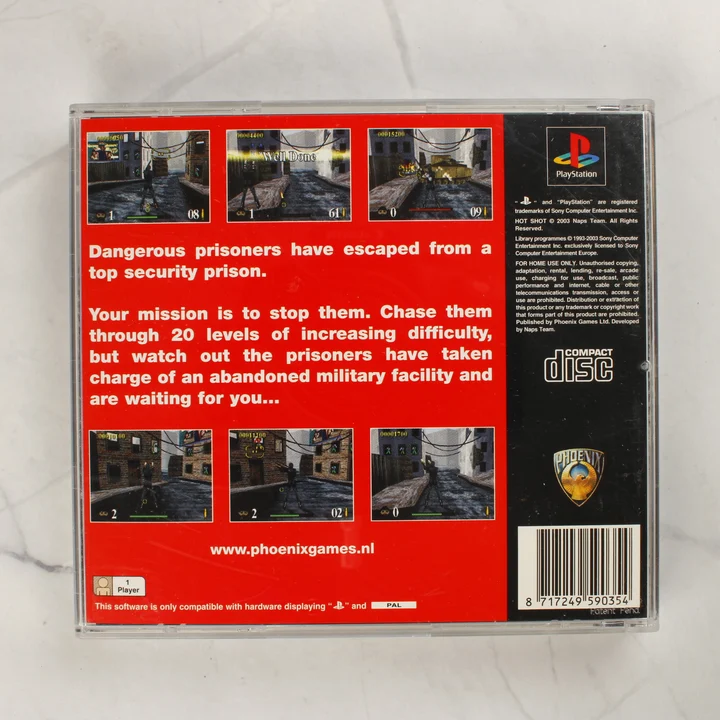 Hot Shot PS1 játék hátlap A Hot Shot PlayStation játék hátoldali borítója leírással és képekkel