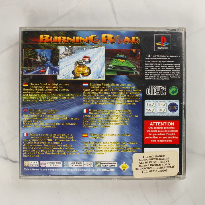 A Burning Road PlayStation játék tokjának hátlapja