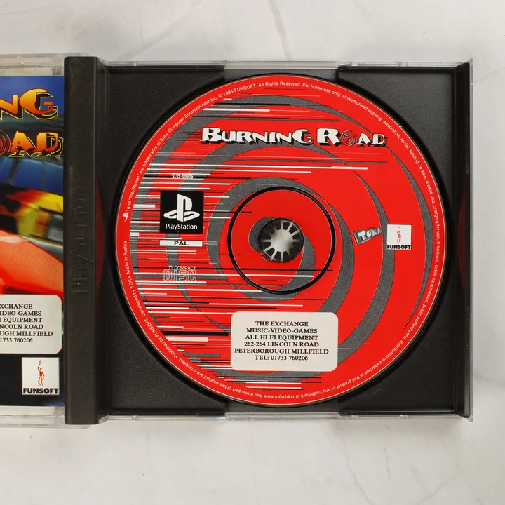A Burning Road PlayStation játéklemez a nyitott tokban