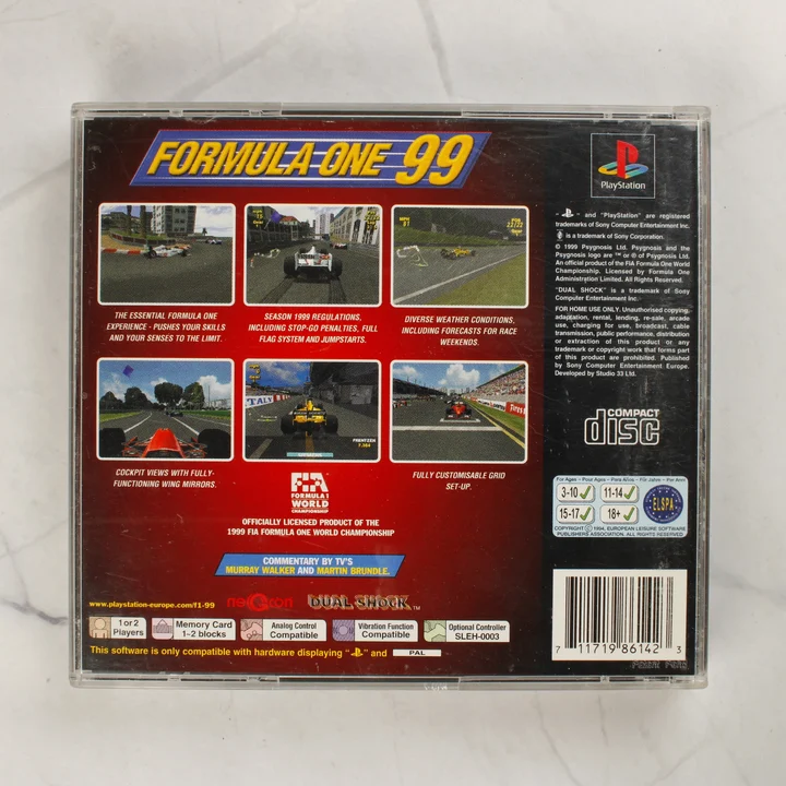 Formula One 99 PlayStation játék tok hátoldala