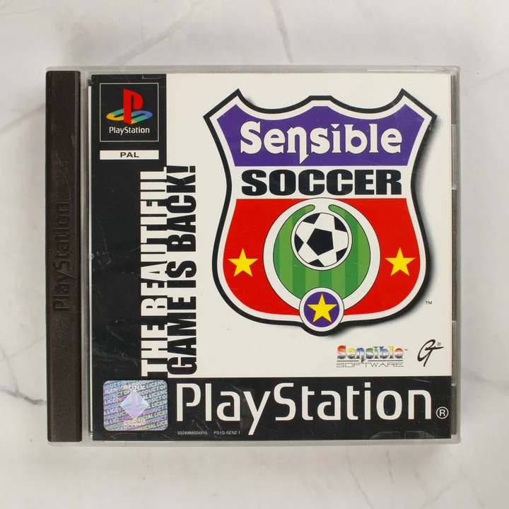 A Sensible Soccer PlayStation játék elülső borítója a műanyag tokban