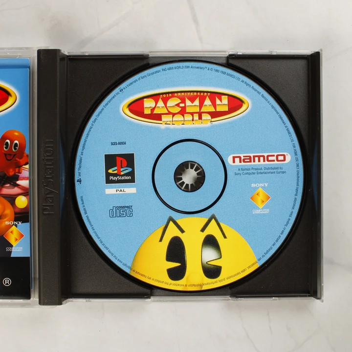 Pac-Man World PS1 CD lemez Pac-Man World PlayStation 1 játéklemez a nyitott tokban