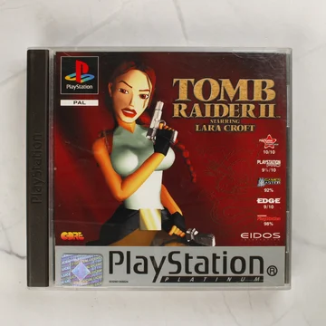 Tomb Raider II Platinum kiadású PlayStation játék elölnézetből a tokban