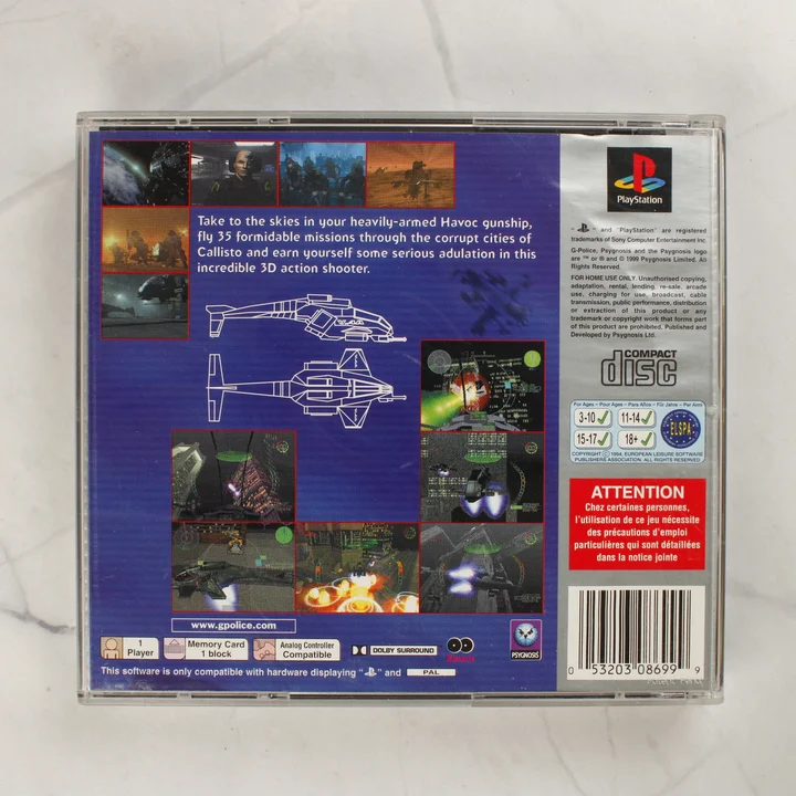 A G-Police PlayStation Platinum kiadásának hátlapja