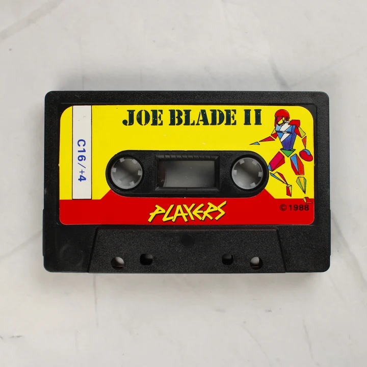 Joe Blade II C16 Plus 4 adathordozó kazetta A fekete színű Joe Blade II játék kazetta sárga-piros címkével