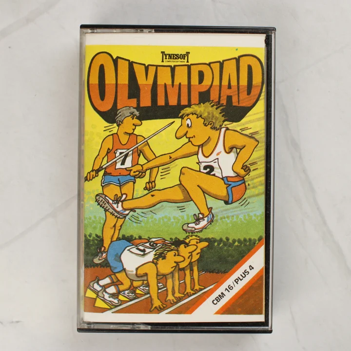 Az Olympiad videójáték előlapja a színes illusztrációval és a CBM 16/PLUS 4 felirattal