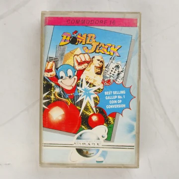 A Bomb Jack Commodore 16 videójáték tokja elölről, színes borítóval