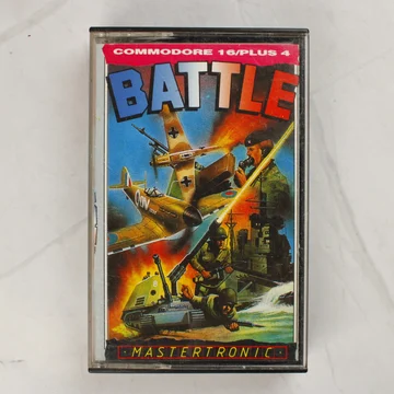 A Battle videójáték előlapja a műanyag tokban, Commodore 16 és Plus 4 platformra