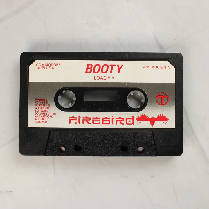 Booty Commodore 16 kazetta A Booty videójáték fekete magnókazettája