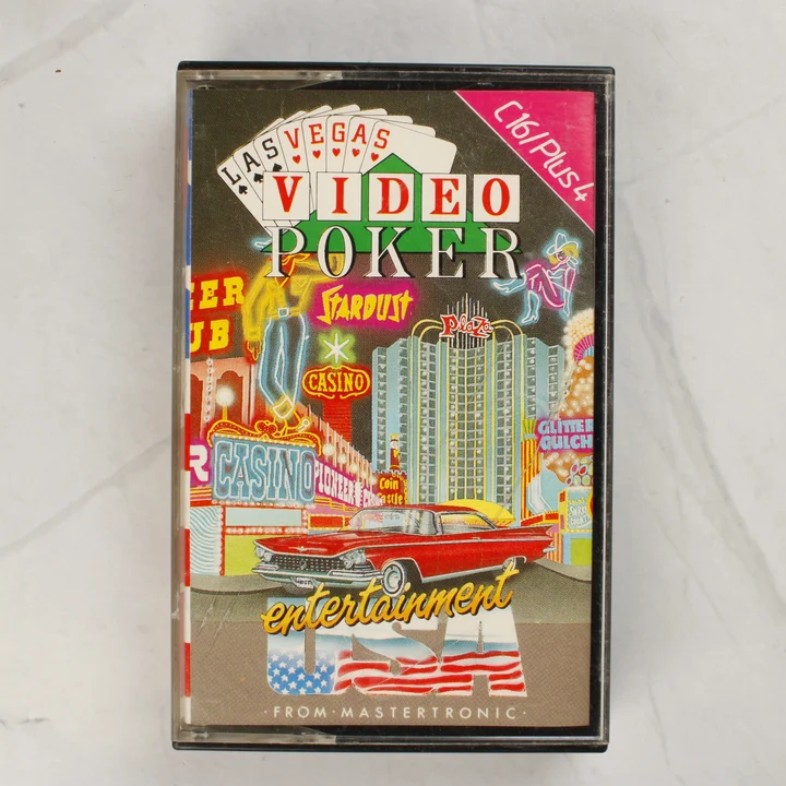 Vegas Video Poker videójáték tokjának előlapja Commodore 16 és Plus 4 platformra