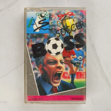A Soccer Boss videójáték előlapi borítója a műanyag tokban