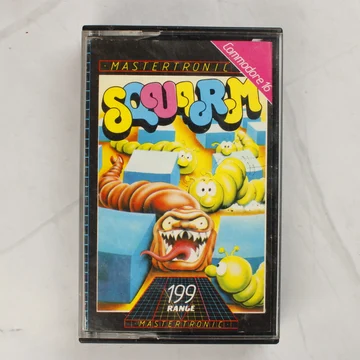 A Squirm című Commodore 16 játék tokjának előlapja a színes illusztrációval