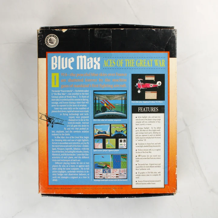 Blue Max: Aces of the Great War Amiga játék dobozának hátoldala