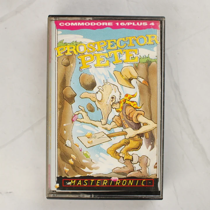 A Prospector Pete Commodore 16 és Plus 4 játék tokjának színes előlapja