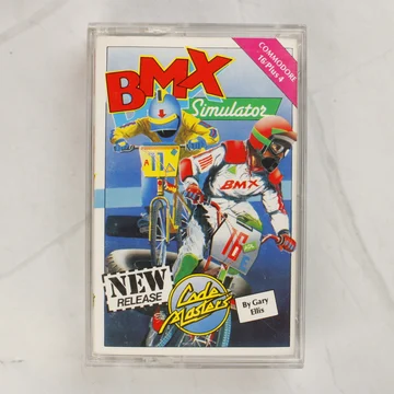 A BMX Simulator Commodore 16 és Plus 4 játék tokjának előlapja színes illusztrációval