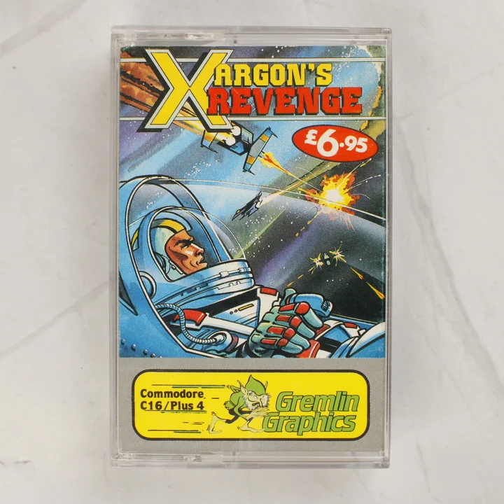 A Xargon's Revenge Commodore 16 videójáték tokjának előlapja színes űrhajós grafikával