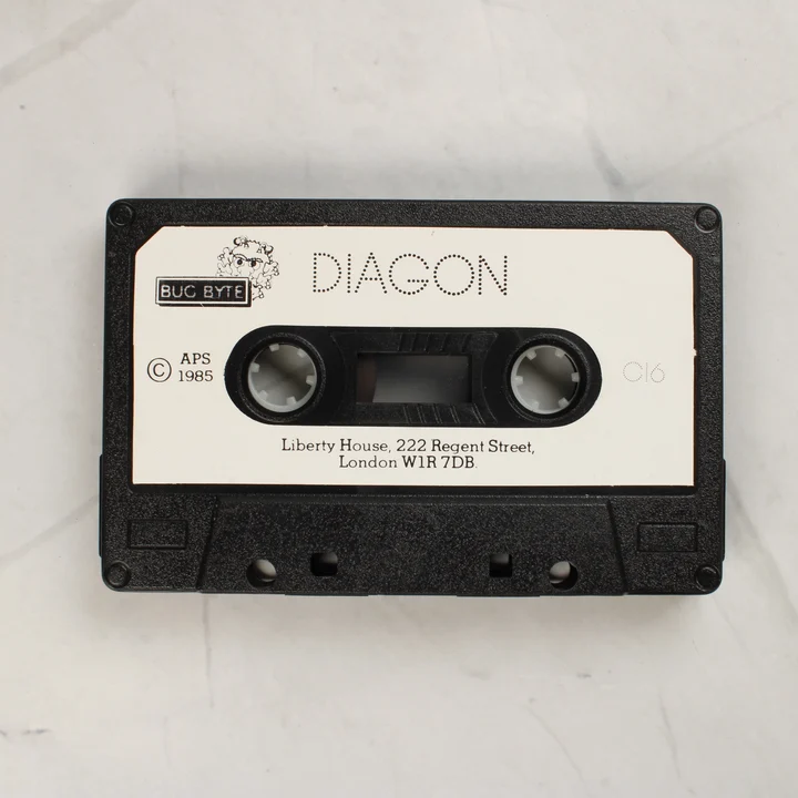 Diagon C16 kazetta A Diagon videójáték fekete műanyag kazettája fehér címkével