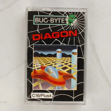 A Diagon videójáték előlapi borítója a műanyag tokban, Commodore 16 és Plus/4 platformra