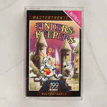 A Finders Keepers Commodore 16 játék kazettás kiadása a műanyag tokban, elölnézetből